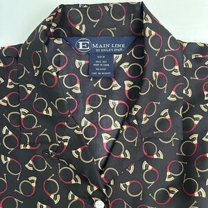 Vintage Main Line by Eagle's Eye 100% SILK Black French Horn Blouse